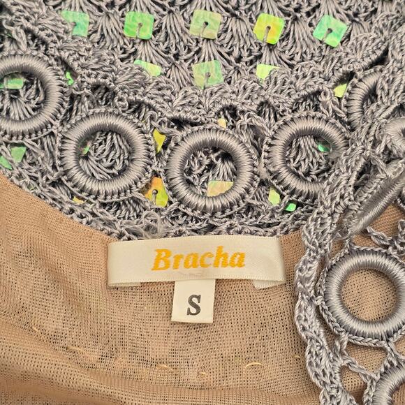 Women's Hand Crochet Sequin Sparkly Gown Shawl Silver S Formal Elegant DiscoLuxe - Picture 14 of 16